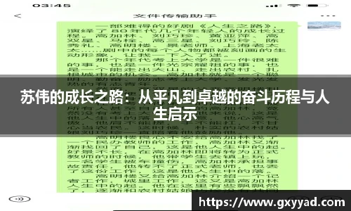 苏伟的成长之路：从平凡到卓越的奋斗历程与人生启示